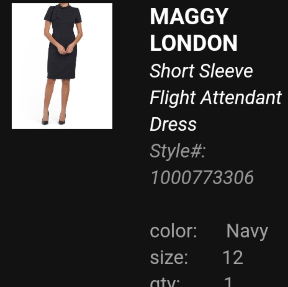 Navy Blue Maggy London Dress Flight attendant style with neck tie